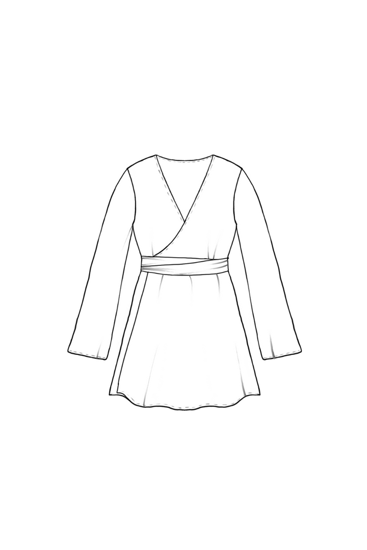 wrap long sleeves silk dress pdf sewing pattern digital download
